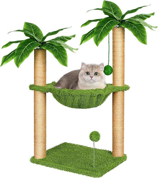 Cat Tree with Hammock and Premium Sisal Scratching Post,Activity Dangling Ball and Spring Ball for Indoor Kittens/Cats