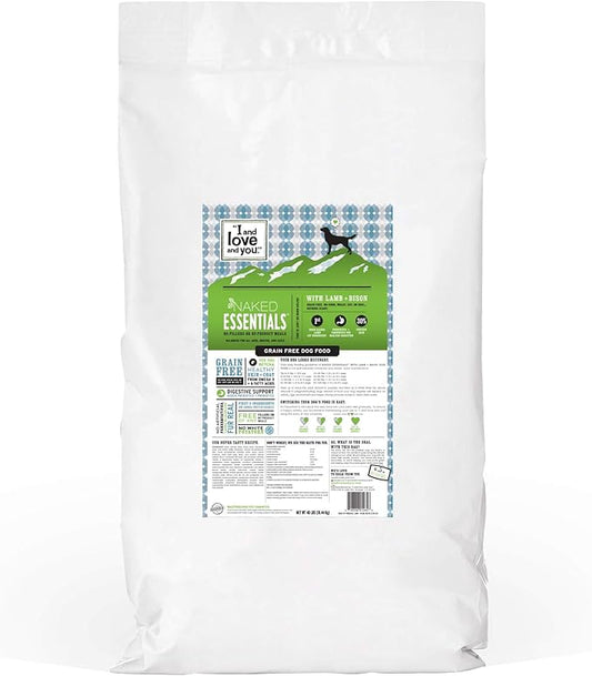 I and love and you Naked Essentials Dry Dog Food - Lamb + Bison - High Protein, Real Meat, No Fillers, Prebiotics + Probiotics, 40lb Bag