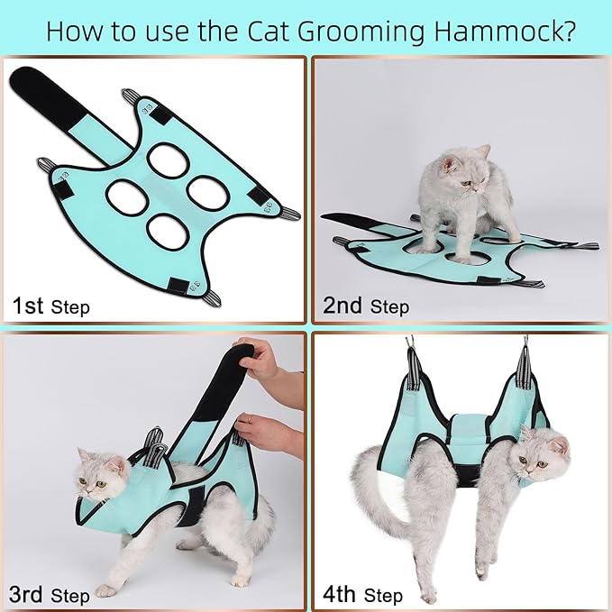 Cat Grooming Hammock Harness, Cat Holder for Grooming with Cat Nail Clippers/Trimmer,Nail File (Size:XS)