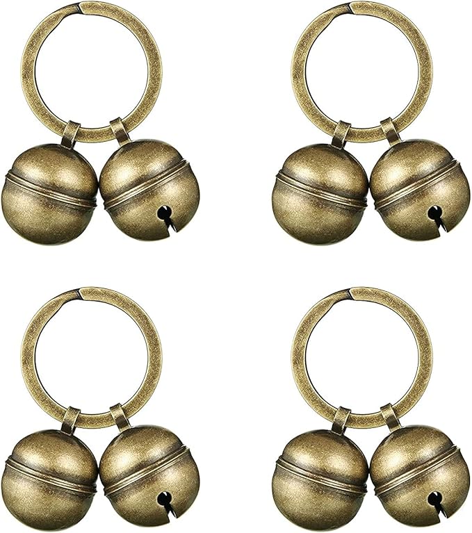 Dog Collar Bell 4 Strings in 8 Pieces Pet Bells for Collar Loud Brass Cat Bells for Collar with Key Rings Vintage Bronze Jingle Bells for Doorbell Potty Training