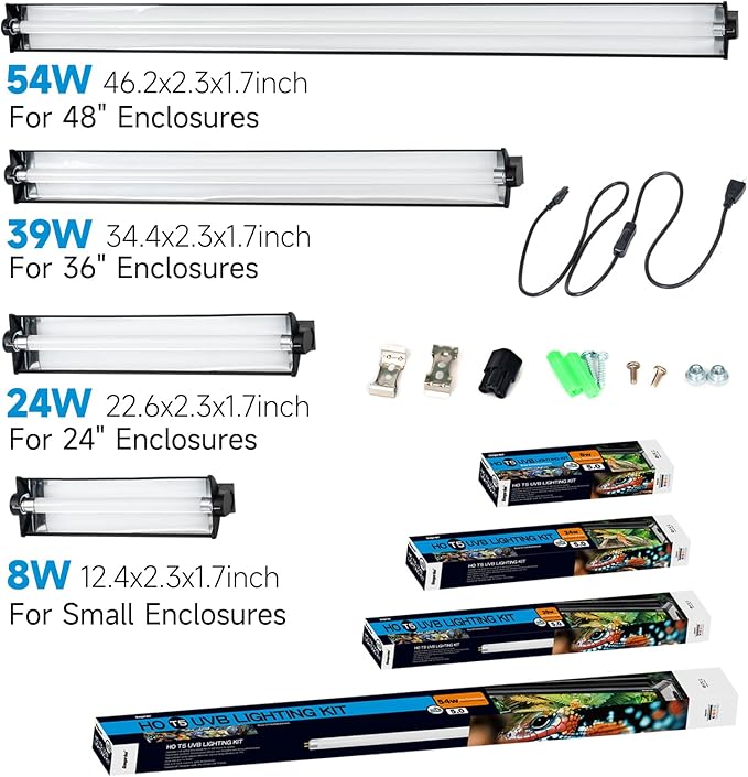 T5 HO UVB Lighting Combo Kit, Reptile Light Fixture with UVB 5.0 Fluorescent Tube Ideal for Tropical Rainforest grasslands and Deserts Such as Lizard Snakes Turtles and Tortoises