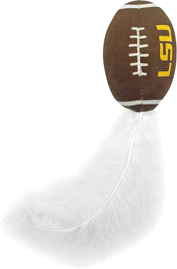 Pets First Best Plush CAT Toy - NCAA LSU Complete Set of 3 Piece Cat Toys Filled with Fresh Catnip. Includes: 1 Helmet Cat Toy, 1 Football Cat Toy with Feathers & 1 Beer Bottle. Beautiful Team Logos