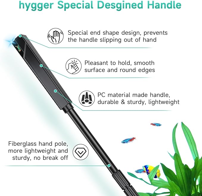 hygger 6-in-1 Aquarium Cleaning Tools, Multipurpose Fish Tank Cleaning Kit for 20-160 Gallon Tank with Telescopic Long Handle,6 Clean Heads