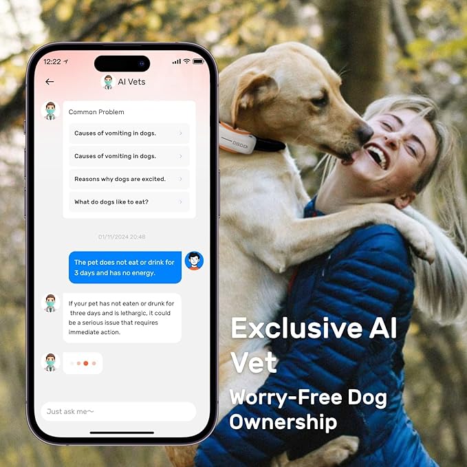 GPS Tracker for Dogs Waterproof, Pet Location Smart Activity Tracker, Real-time Tracking, Light&Tiny Anti-Lost Tracking Device, Works with Any Collar(Android and iOS Universal, fit for 40lb+ dogs)