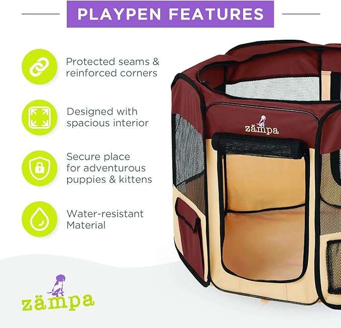 Zampa Puppy Playpen Extra Small 29"x29"x17" Portable Pop Up Playpen for Dog and Cat, Foldable | Indoor/Outdoor Kitten Pen & Travel Pet Carrier + Carrying Case.