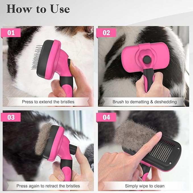 Self Cleaning Slicker Brush for Dogs & Cats, Skin Friendly Grooming Cat Brush, Dog Brush for Shedding, Deshedding Brush, Hair Brush Puppy Brush for Haired Dogs, Pet Supplies Accessories, Pink