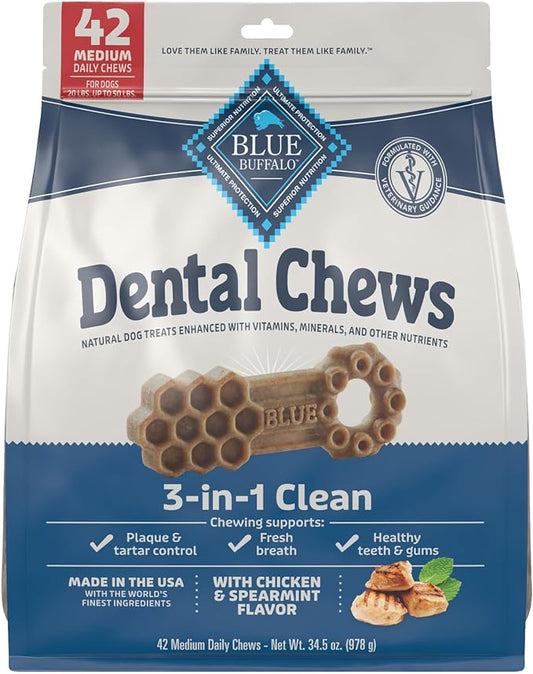 Blue Buffalo Dental Chews Medium Natural Dog Treats, Chicken & Spearmint 34.5-oz Bag (42 Count)