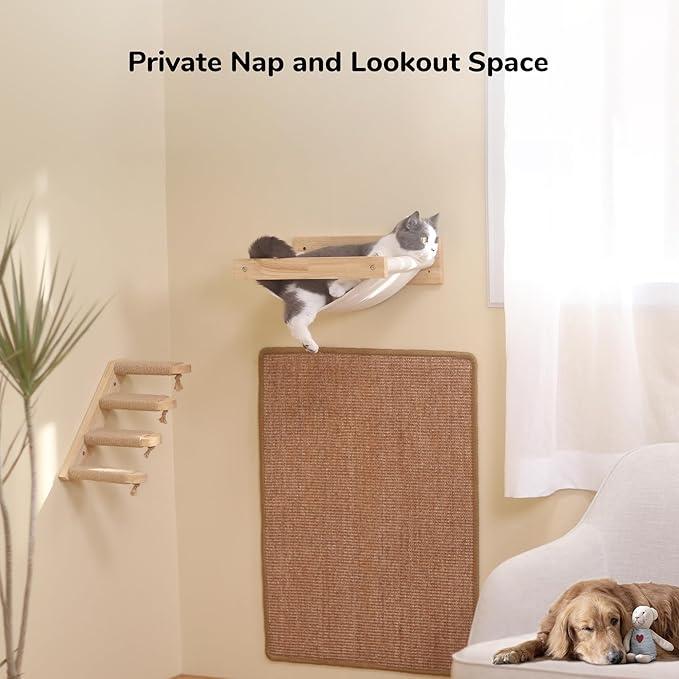 FUKUMARU Hammock Mounted Cat Beds and Perches, Wooden Wall Furniture, Stable Shelves for Sleeping, Playing, Climbing, and Lounging, Black Stripe