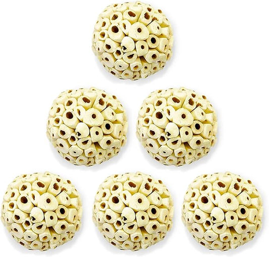 SunGrow Sola Atta Foraging Balls, 2”, White Soft Shred Parrot Chews, Bird Chewing Accessories for Conure, Budgie, Parakeet, Cockatiel, Rabbits, Hamsters, and Other Small Pets, 6 Pcs/Pack