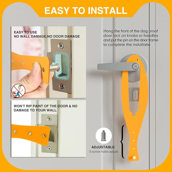 Cat Door Holder Latch Larger Adjustable Cat Door Alternative Fast Latch Strap Let Cats in and Keeps Dogs Out of Litter & Food and Safe Baby Proof No Measuring Easy to Install 3Pcs Yellow