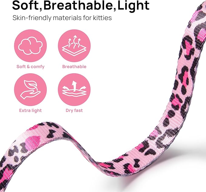 Cat Harness and Leash Set - Escape Proof Adjustable Cat Harness, Comfortable Soft Lightweight, Use Safe & Easy, Walking Travel Kitten Harness for Small Medium Large Cats (Barbie Pink)