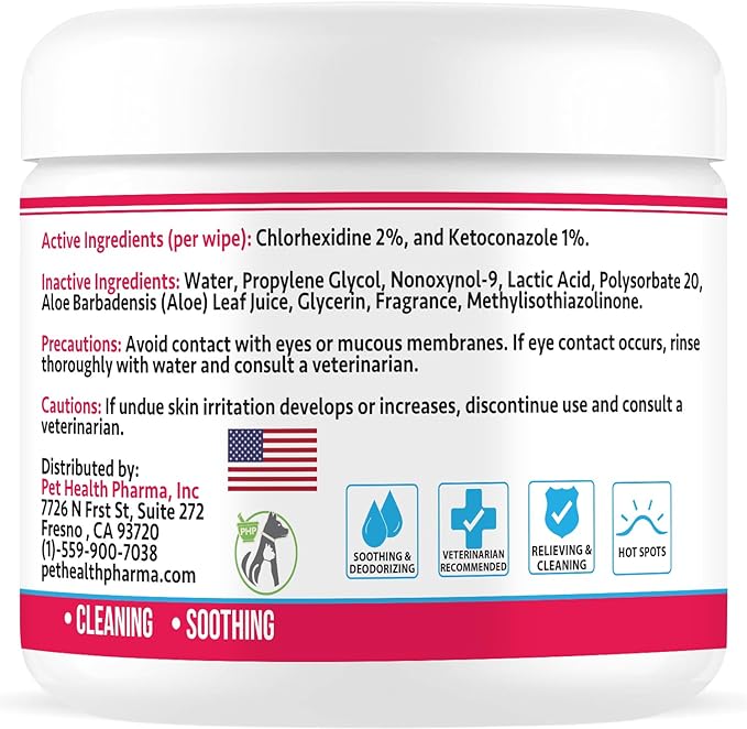 Truseb Topical Ketoconazole and Chlorhexidine Wipes for Dogs, Cats and Horses - with Aloe for Cleansing - 50 count (Ketoconazole & Chlorhexidine Wipes, 50 count)