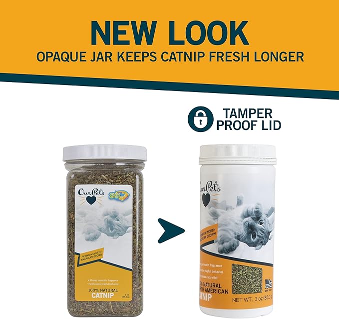 Our Pets Premium Catnip - 3 oz Jar of High Potency Catnip - 100% North American Grown.