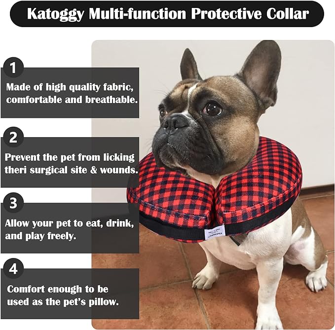 Katoggy Inflatable Dog Cone Collar for Dogs After Surgery, Soft Adjustable Blow up Donut Dog E-Collar for Small Medium Large Dog and Cats