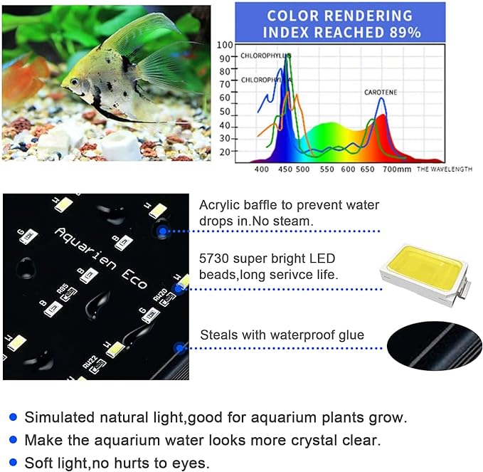 KZKR Upgraded Aquarium Light Multi-Color Remote Control 60-72 inch LED Hood Lamp for Freshwater Marine Plant Fish Tank Light Decorations