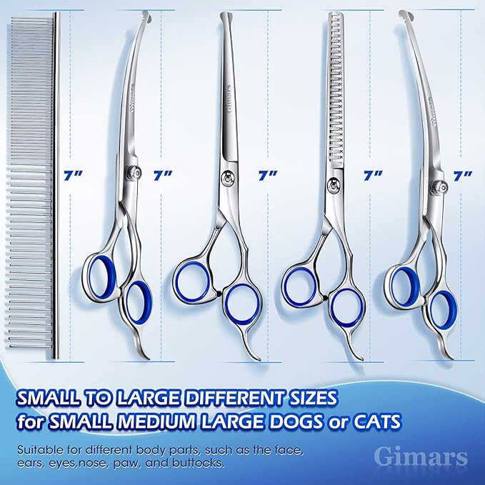 Gimars 7.0in Professional 4CR Stainless Steel Safety Round Tip 6 in 1 Dog Grooming Scissors Heavy Duty Titanium Coated Pet Grooming Scissor for Dogs, Cats and Other Animals