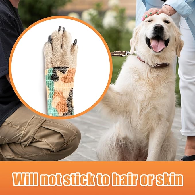 6 Roll 2 Inch x 5 Yards Camo Pet Vet Wrap for Dogs Cats, Cohesive Bandages in Bulk, Camouflage Non-Woven Self Adhesive Bandages Wrap Roll for Pet Animals Wound Care Ankle Sprains and Swelling