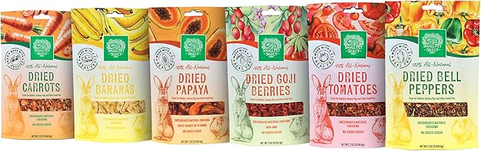 Small Pet Select - Dried Fruits and Veggies Sampler, a Natural Treat for Rabbits, Guinea Pigs, and Other Small Animals, Six Flavors! - 2oz Each