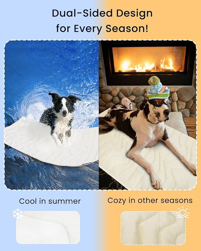 ZonLi Dog Cooling Mat, 48" x 28"Medium, Cooling Pad Reversible (Cool & Warm), Pet Cool Mats for Dog and Cat use in Crate, Kennel, Bed, Sofa, Machine Washable, Durable, Non-toxic Gel, Ivory White
