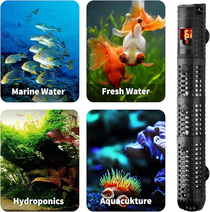 Aquarium Heater 50W 100W 300W 500W Upgraded Fish Tank Heater with Leaving Water Automatically Stop Heating and Advanced Temperature Control System (500W)