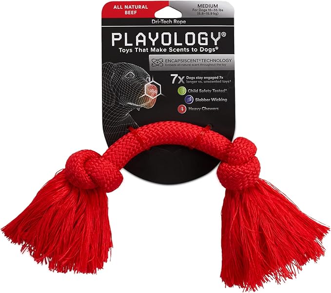 Playology Dri Tech Rope Dog Chew Toy for Medium Dog Breeds (15-35lbs) - Engaging, All-Natural Beef Scented Dog Toys for Tough Chewers - Easy to Clean - Interactive and Non-Toxic