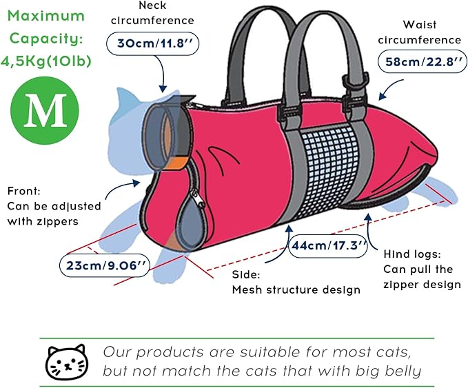 Cinf Cat Nail Clipping Cleaning Grooming Restraint Bag No Scratching Biting for Bathing Nail Trimming Injecting Examining(Rose Red)