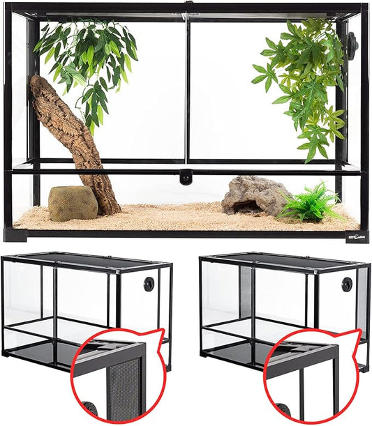 REPTI ZOO 67 Gallon Reptile Terrarium Reptile Large Glass Tank 2 in 1 Side TOP Screens Crested Gecko Tank Double Hinge Door Tortoise Tank Reptile Terrarium Lizard Tank Tree Frog Terrarium