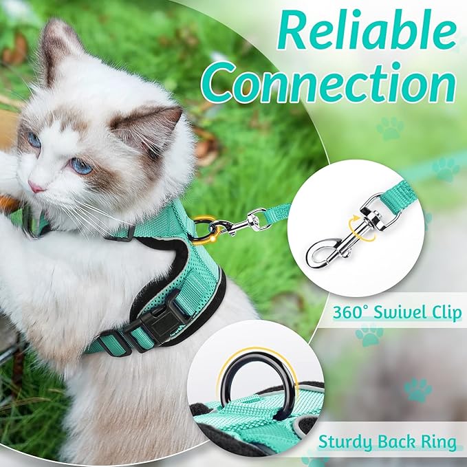 rabbitgoo Cat Harness and Leash for Walking, Escape Proof Soft Adjustable Vest Harnesses for Cats, Easy Control Breathable Reflective Strips Jacket, Emerald, XS