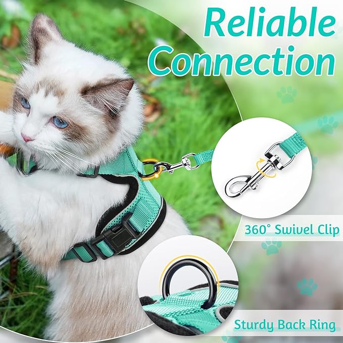 rabbitgoo Cat Harness and Leash for Walking, Escape Proof Soft Adjustable Vest Harnesses for Cats, Easy Control Breathable Reflective Strips Jacket, Emerald, XXS