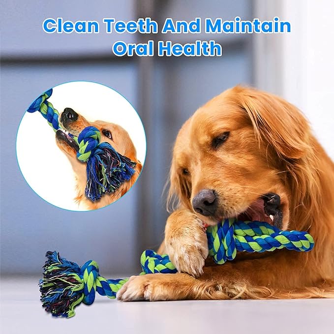 Dog Rope Toys for Large and Medium Aggressive Chewers, 2 Pack Heavy Duty Dog Rope Toy for Large Breed, Indestructible Dog Chew Toys, Tug of War Dog Toy, 100% Cotton Teeth Cleaning