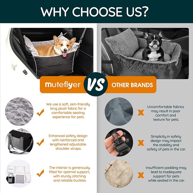 Small Dog Car Seat: Safe Comfy Travel Rides - Portable Multifuctional Puppy Bed for Carseat - Pet Booster Seats Up to 26lbs, Black