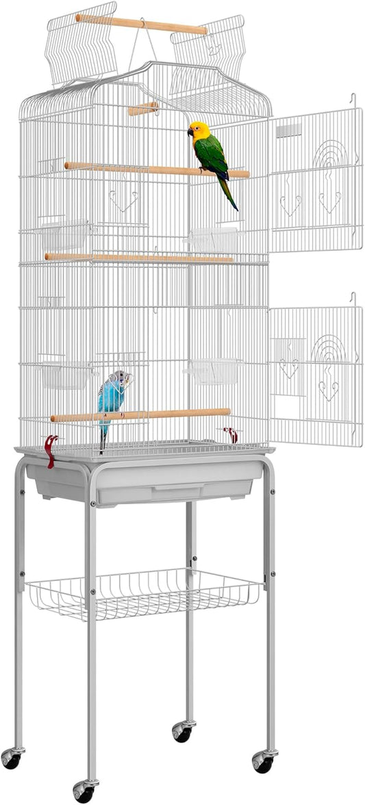 VIVOHOME 64 Inch Bird Cage with Play Top and Rolling Stand for Parrots Conures Lovebird Cockatiel Parakeets Gray