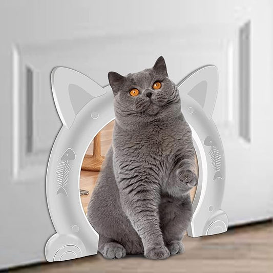 Cat Door Interior Door No-Flap Cat Door Fits Both Solid and Hollow Indoors Door Pet Doors for Cat, Easy DIY Setup (White,L)