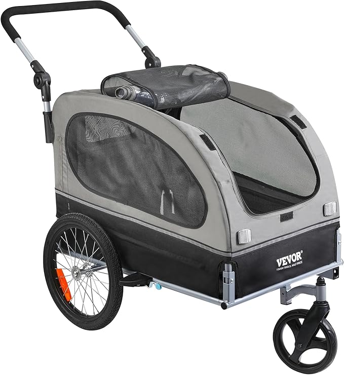 VEVOR Dog Bike Trailer, Supports up to 66/88/100 lbs, 2-in-1 Pet Stroller Cart Bicycle Carrier, Easy Folding Cart Frame with Quick Release Wheels, Universal Bicycle Coupler, Reflectors, Flag