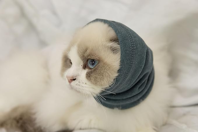 No Flap Ear Wrap Ear Cat Bath Quiet Ear Covers Hoodie Noise Cancelling Headphones for Cat small Rose+Aqua Blue S