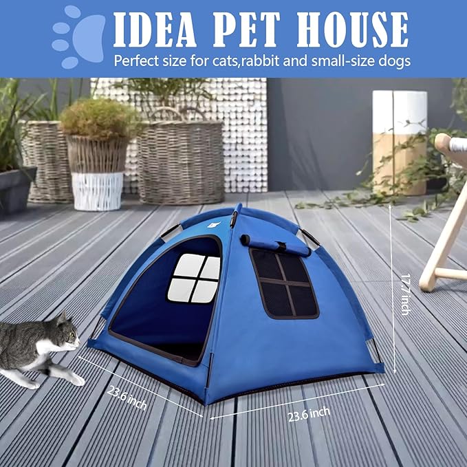 Pet Teepee House,Cat and Dog Waterproof Tent House,Breathable Washable Indoor/Outdoor Pet Tent,Suitable for Kitty,Puppy,Bunny and Small Animal(Navy Blue S)