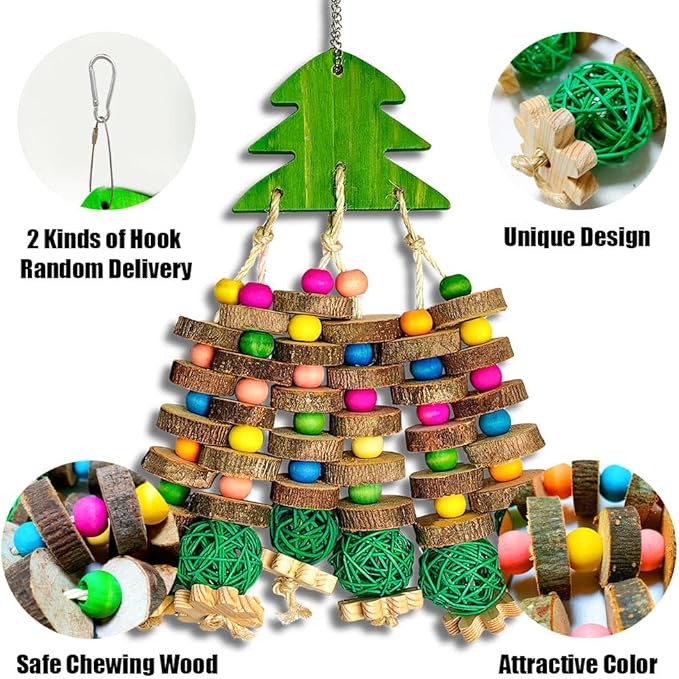 Large Parrot Chew Toys, Multicolored Wooden Blocks with Christmas Tree Bird Chewing Toys Parrot Cage Bite Toy for Macaws Cokatoos African Grey and Large Medium Parrot Birds