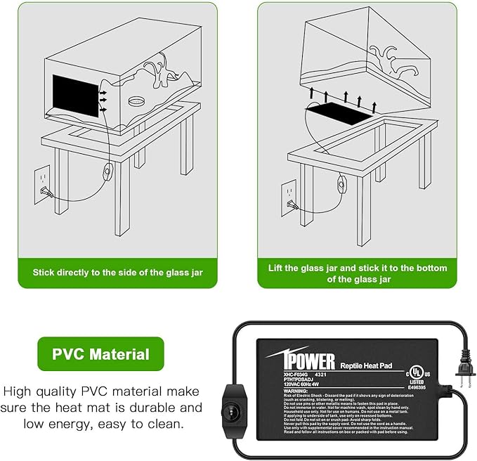 iPower Reptile Heat Mat Under Tank Warmer 4W/8W/16W/24W Terrarium Heater Heating Pad with Temperature Adjustable Controller Knob, Digital Thermometer and Hygrometerf or Amphibian, Multi Sizes
