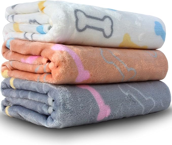 Dog Blankets Washable, 3 Pack Dog Blanket Washable 41" x 31", Fuzzy Soft Pet Mat Throw Cover for Kennel Crate Bed, Blankets for Dogs, Pet Blanket (White/Brown/Grey, Large (41 in x 31 in))