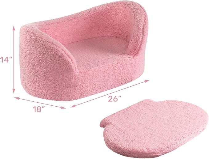 Hollypet Cat Sofa Couch, Pet Sofa for Cats and Small Dogs, Sherpa Fleece Cat Sleeping Bed, Ultra-Soft Snuggle Cat Sofa for Indoor Kitten, Luxury Mini Dog Couch Sofa Bed, Pink