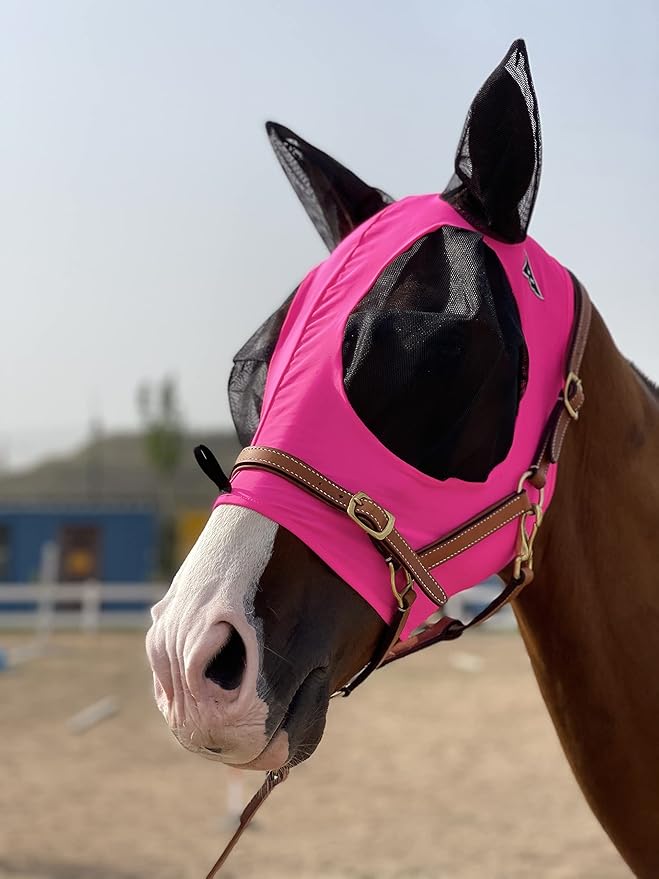 TGW RIDING Horse Fly Mask Super Comfort Horse Fly Mask Elasticity Fly Mask with Ears We Only Make Products That Horses Like (Dark Pink, S)