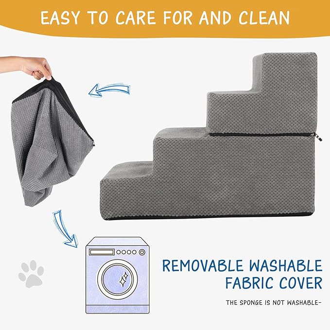 Dog Stairs for Small Dog, 4-Step Dog Steps for High Beds and Couch, Non-Slip Pet Stairs for Small Dogs and Cats,Dog Bed Stairs, Grey, 3/4/5 Steps