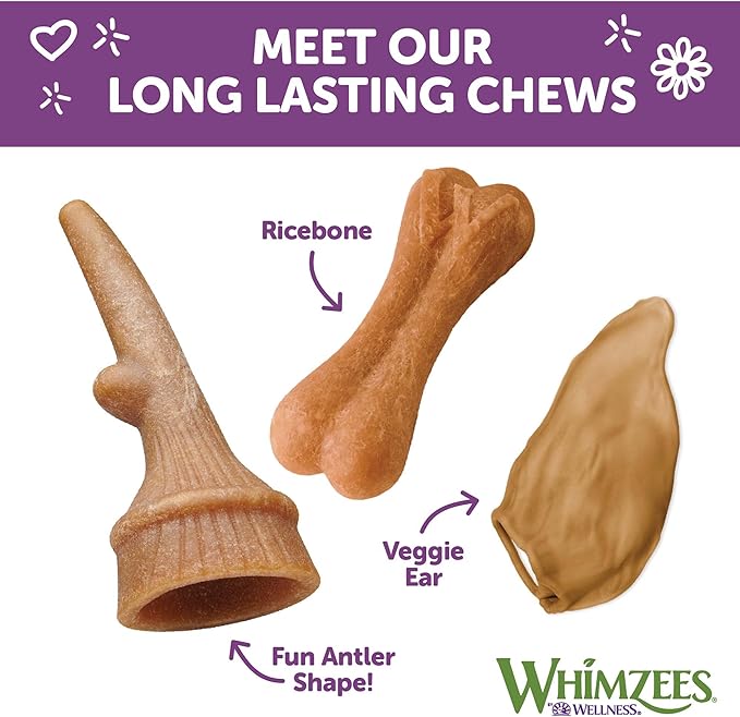 WHIMZEES by Wellness Rice Bone Natural Dog Dental Chews, Long Lasting Treats, Freshens Breath, For Dogs 25-60 lbs, 9 count
