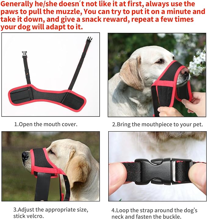 HEELE Dog Muzzle,Soft Nylon Muzzle Anti Biting Barking Chewing,Air Mesh Breathable Drinkable Adjustable Loop Pets Muzzle for Small Medium Large Dogs 4 Colors 4 Sizes (XXL, Red)