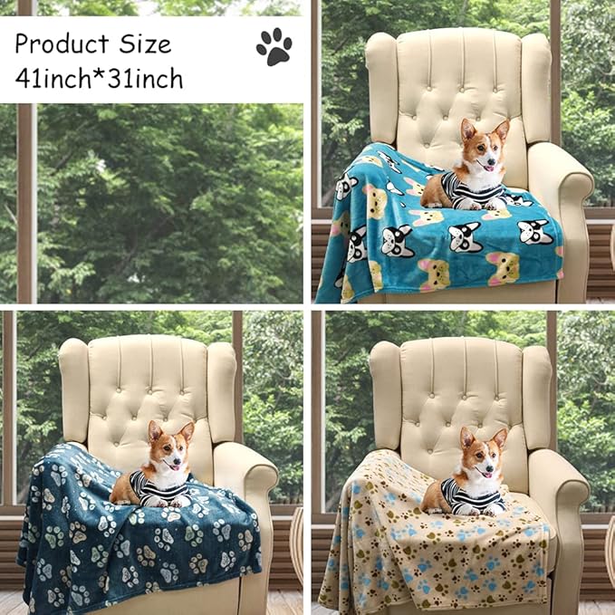 1 Pack 3 Blankets for Dogs Blankets for Large Dogs Medium Dog Blanket Super Soft Fluffy Premium Fleece Pet Blanket Flannel Throw for Dog Puppy Cat Paw Blanket,Navy Blue(41x31 inch)