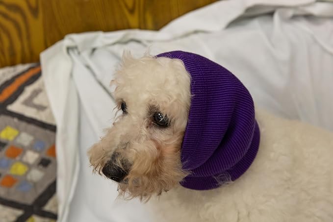 Dog Ear Covers for Grooming Neck Protector Dog Ear Wrap Snood Pet Noise Cancelling Headphones for Dogs Purple M