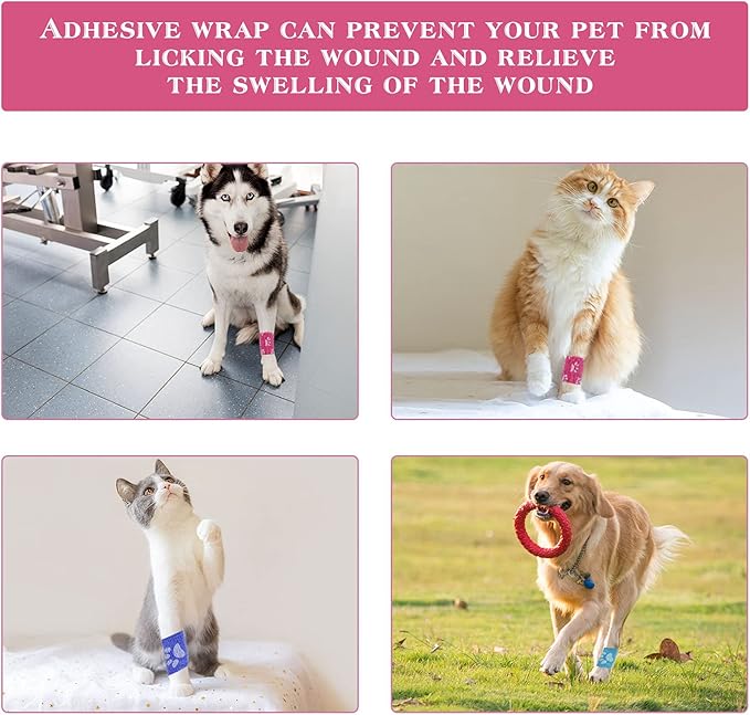 Vet Wrap Self Adhering Bandage Wrap Cohesive Bandage Multi-Function Wrap Tape for Dogs Cats Horses Birds Animals Non-Woven Strong Sports Tape for Wrist Healing Ankle Sprain & Swelling 12 Rolls