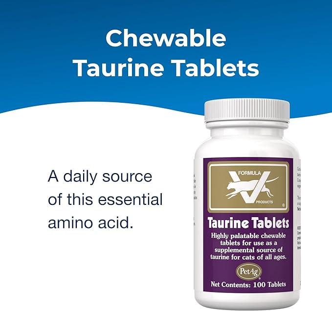 Pet-Ag Taurine Tablets for Cats - 100 Tablets - Daily-Use, Chewable Supplement for Cats of All Ages