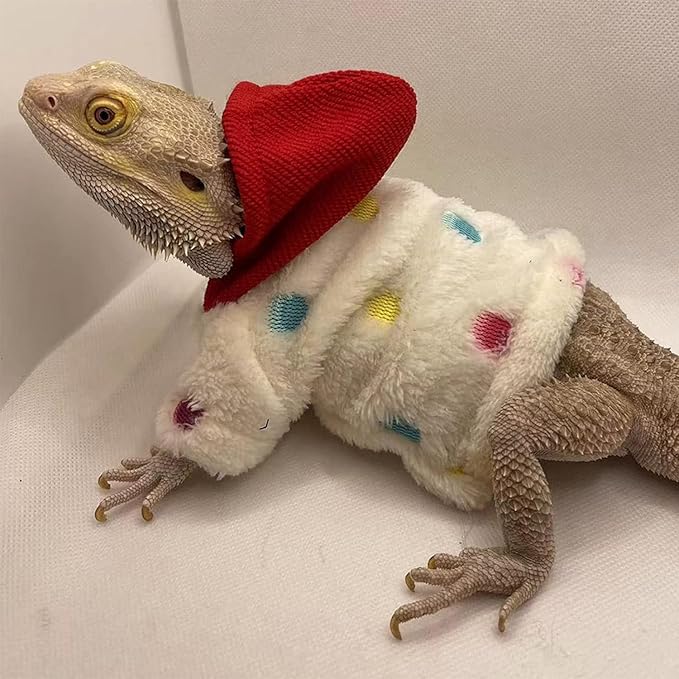 Lizards Clothes for Bearded Dragon - Handmade Cotton Hoodies Warm Sweater Coat Reptiles Apparel Costume Skin Protection Photo for Lizard Bearded Dragon Crested Gecko Chameleon (White,Large)