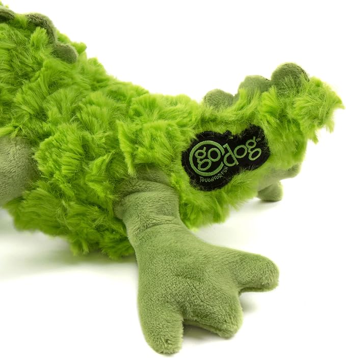 goDog PlayClean Gator Squeaky Plush Dog Toy with Odor-Eliminating Essential Oils, Chew Guard Technology - Green, Large